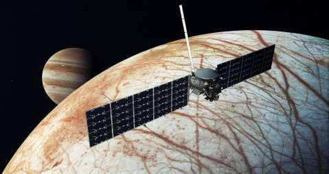 Europa Clipper spacecraft orbiting Europa