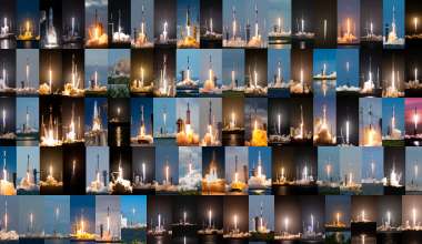 U.S. Space Force graphic compiling images of 93 rockets lifting off of launch pads.