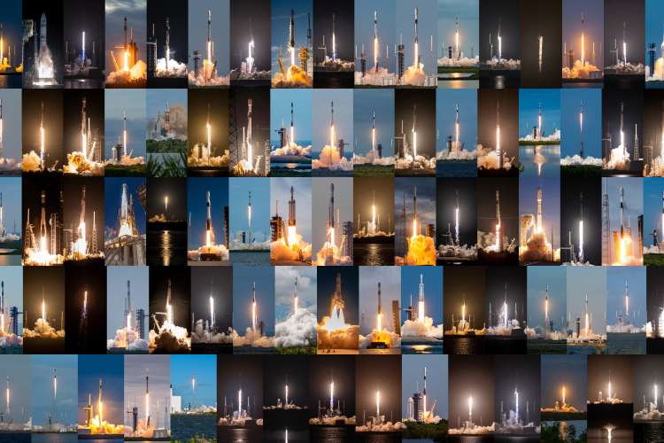 U.S. Space Force graphic compiling images of 93 rockets lifting off of launch pads.