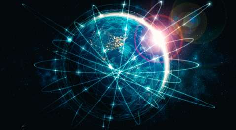 Global network connection covering the earth with lines