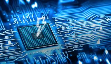 graphic of microchip and electricity
