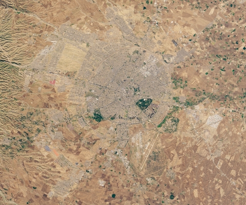 View of a spot on Earth from an orbiting satellite