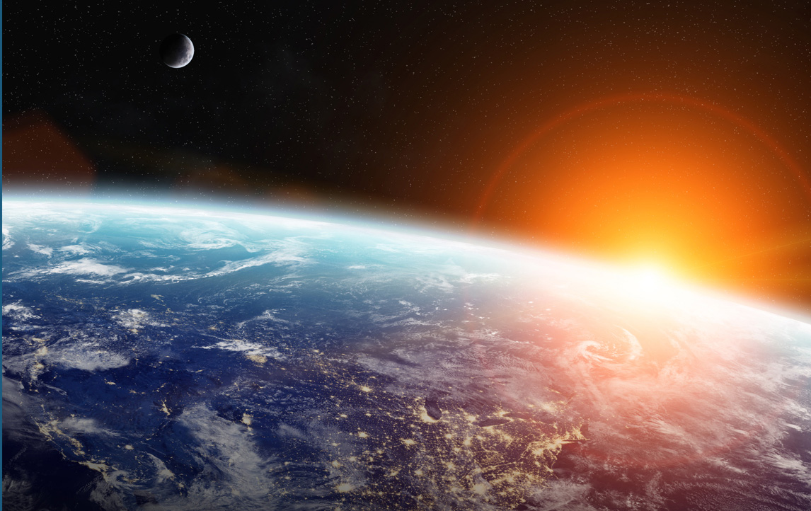 Image from space of earth and moon