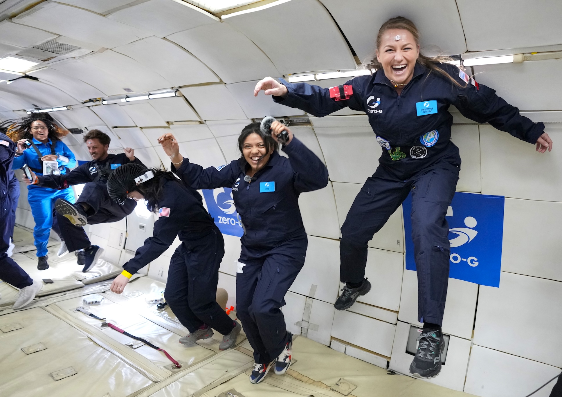 Aerospace's Ashley Kowalski on a parabolic flight with Aurelia Institute.